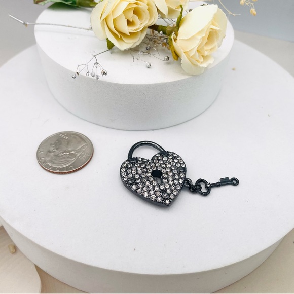 Juicy Couture Jewelry - Juicy Couture Vintage Iconic Black Pave Crystals Heart Key Bracelet Charm